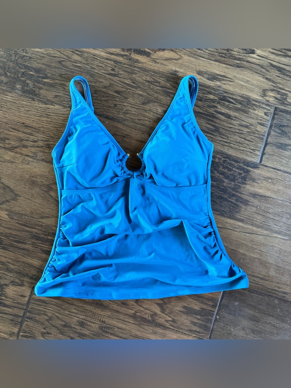 Eomenie women’s Blue Tankini Swim Top with Front Ring Detail size M